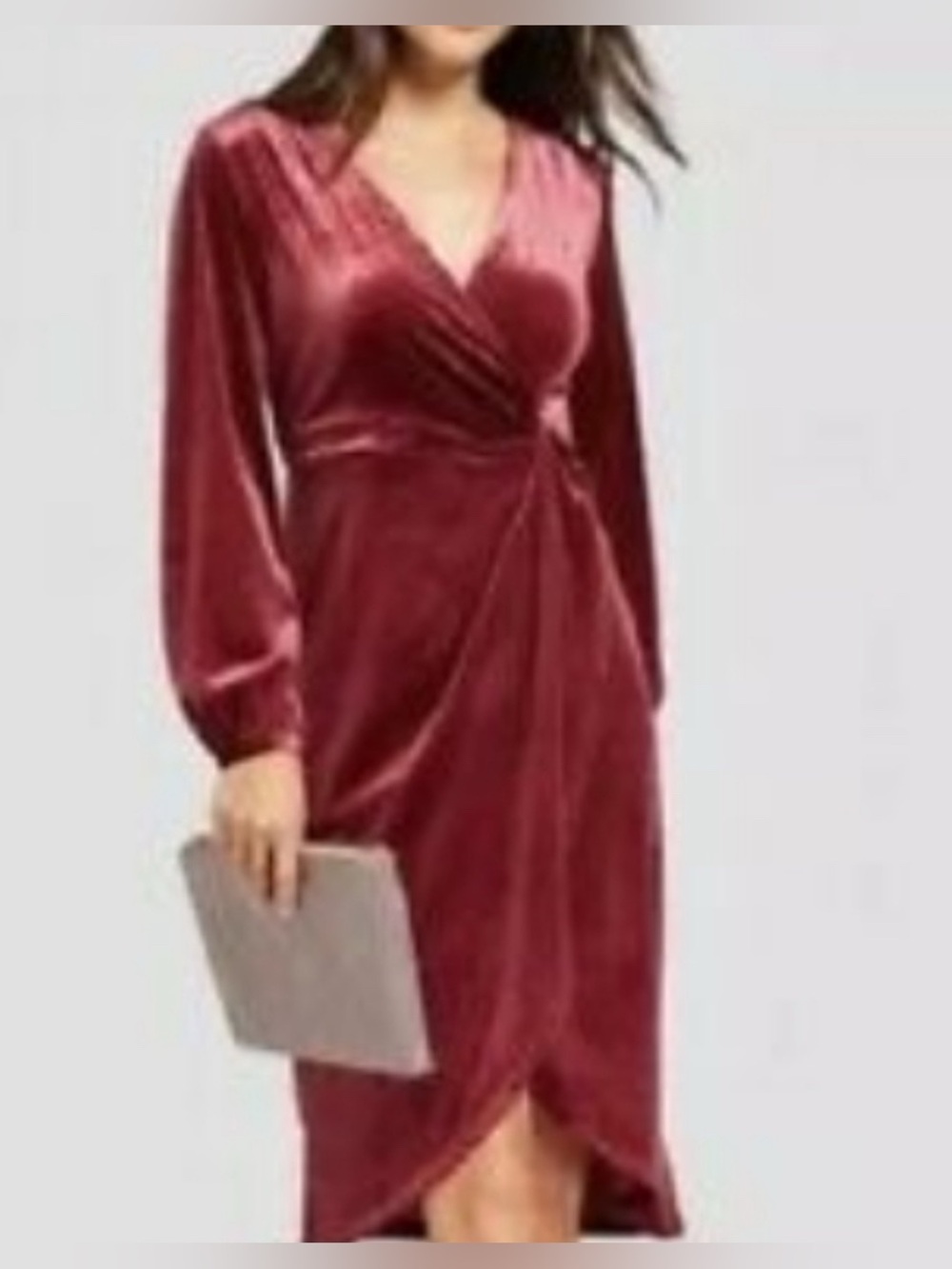 Velvet Wrap Midi Dress in Deep Rose